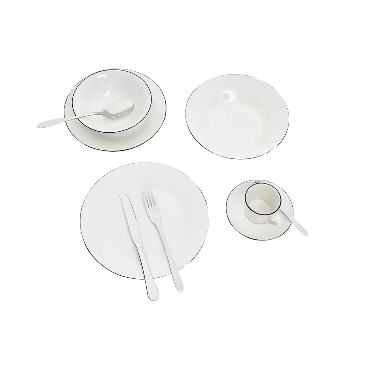 Service à vaisselle porcelaine blanc liseré noir 36 pièces>Gifi Discount