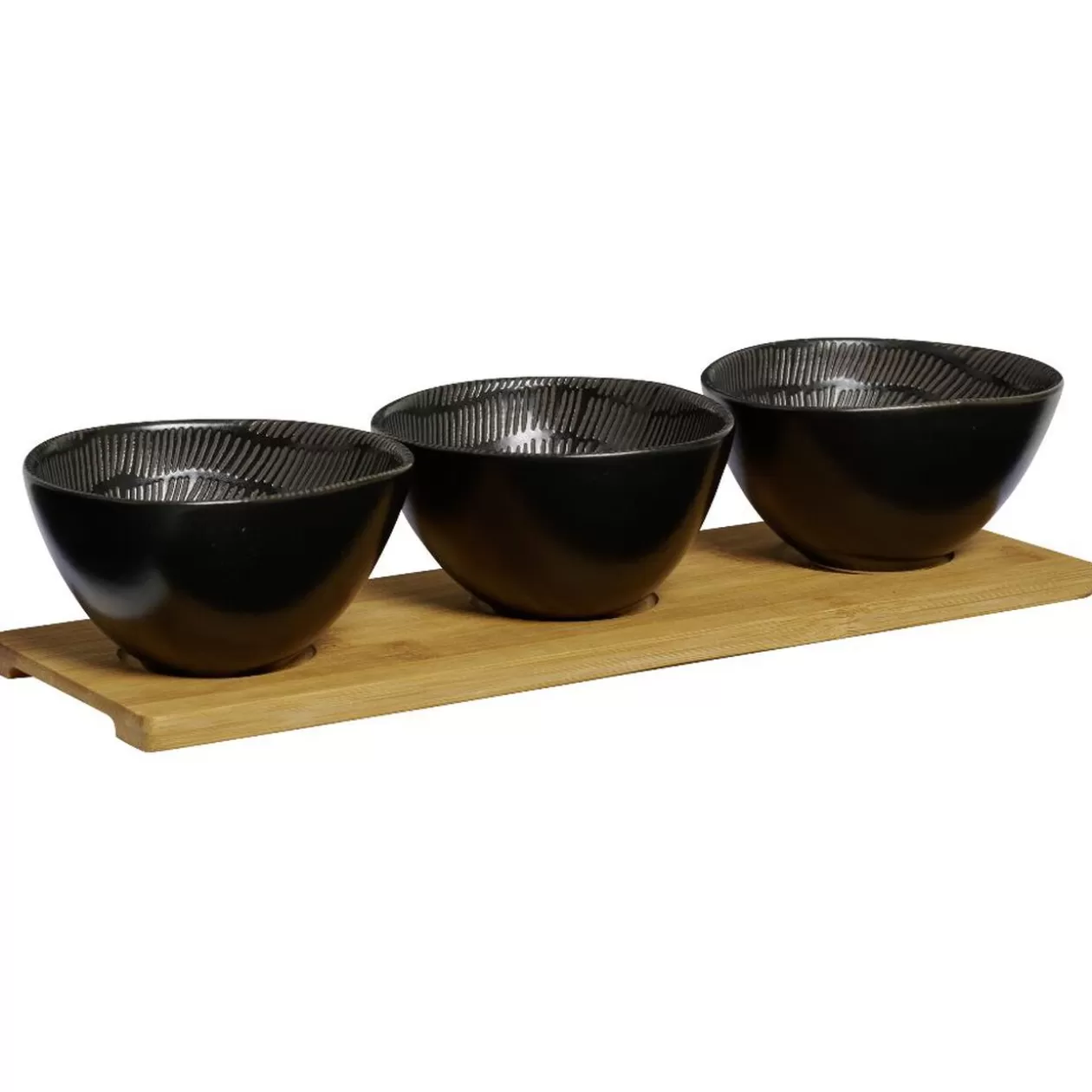 Service apéritif 3 bols en porcelaine et 1 planche en bambou>Gifi Best