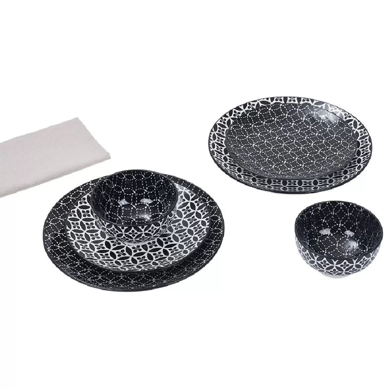 Service vaisselle en porcelaine 18 pièces motif graphique noir et blanc>Gifi Outlet