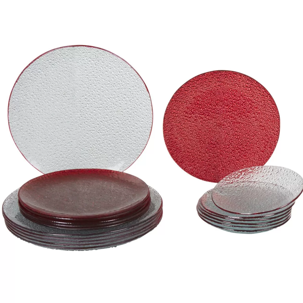 Service vaisselle rond en verre rouge transparent 18 pièces>Gifi Discount
