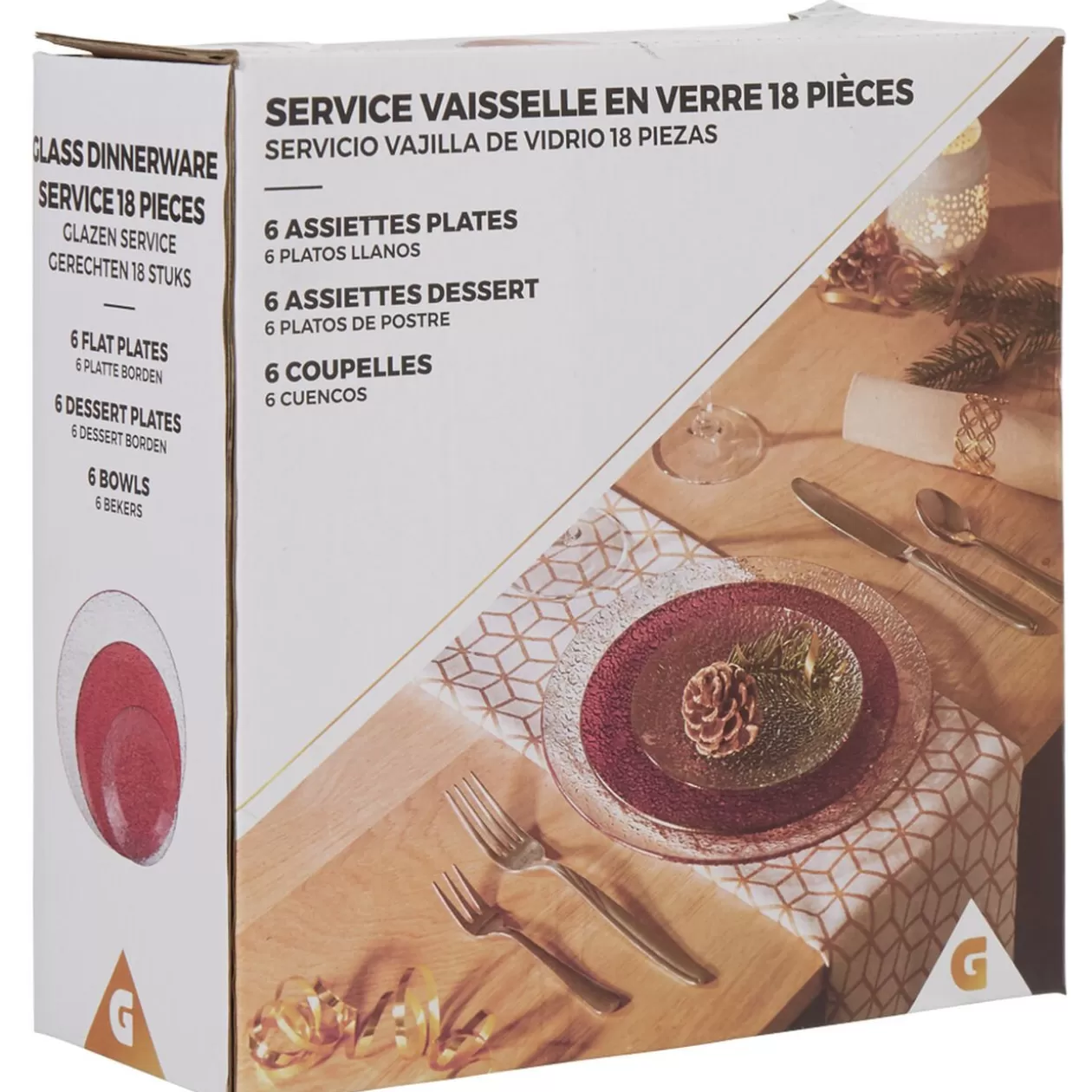 Service vaisselle rond en verre rouge transparent 18 pièces>Gifi Discount