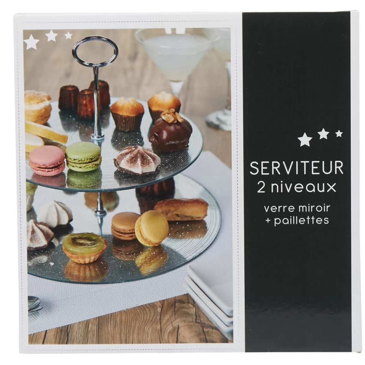 Gifi Serviteur 2 niveaux verre transparent pailleté< Vaisselle Et Accessoires De Table