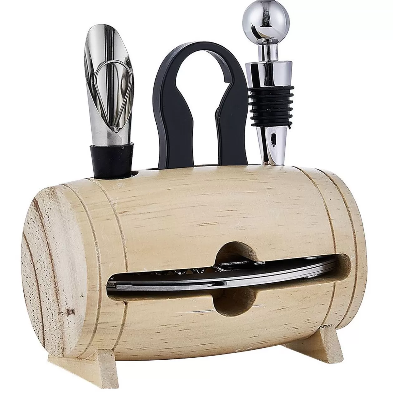 Set 4 accessoires à vin dans tonneau en bois>Gifi Cheap