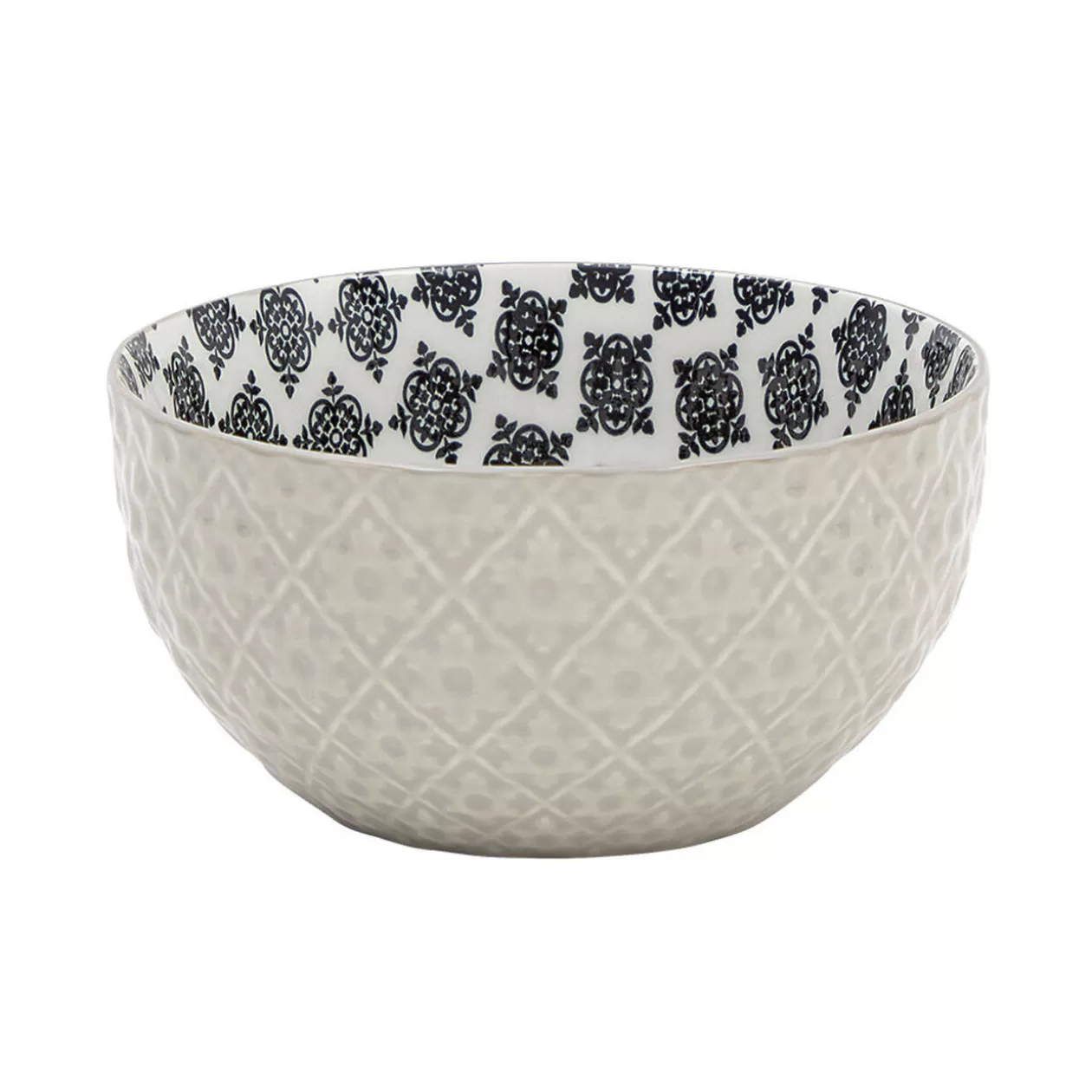 Gifi Set 4 bols décor ethnique noir et blanc et support en bambou< Vaisselle Et Accessoires De Table