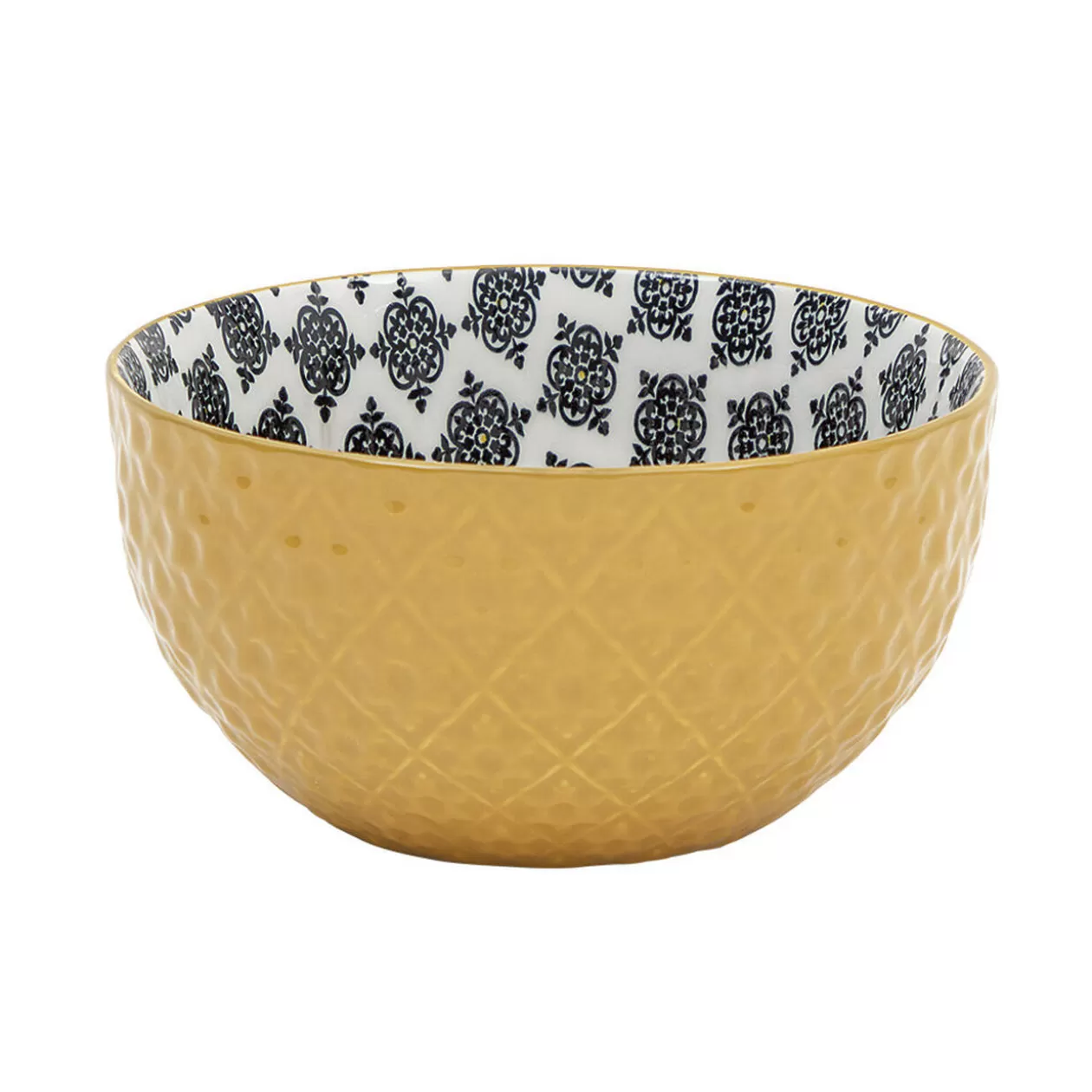 Gifi Set 4 bols décor ethnique noir et blanc et support en bambou< Vaisselle Et Accessoires De Table