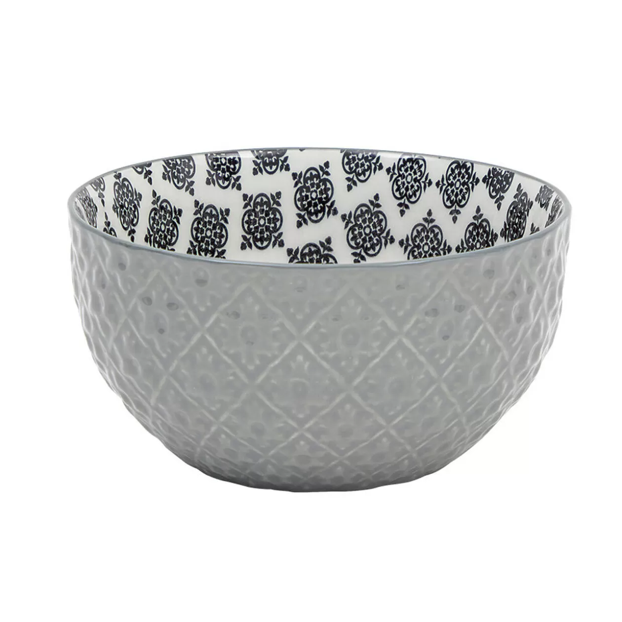 Gifi Set 4 bols décor ethnique noir et blanc et support en bambou< Vaisselle Et Accessoires De Table