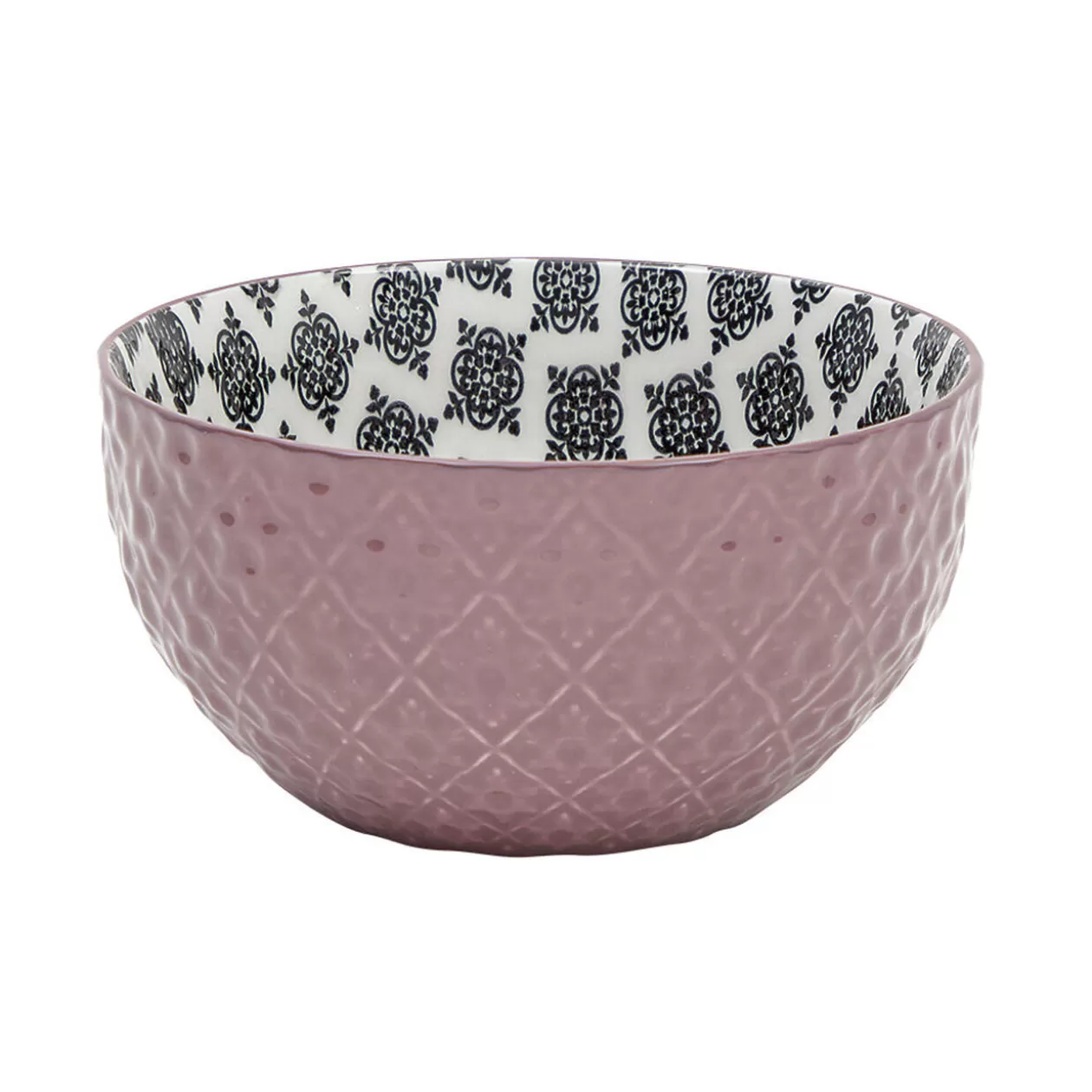 Gifi Set 4 bols décor ethnique noir et blanc et support en bambou< Vaisselle Et Accessoires De Table