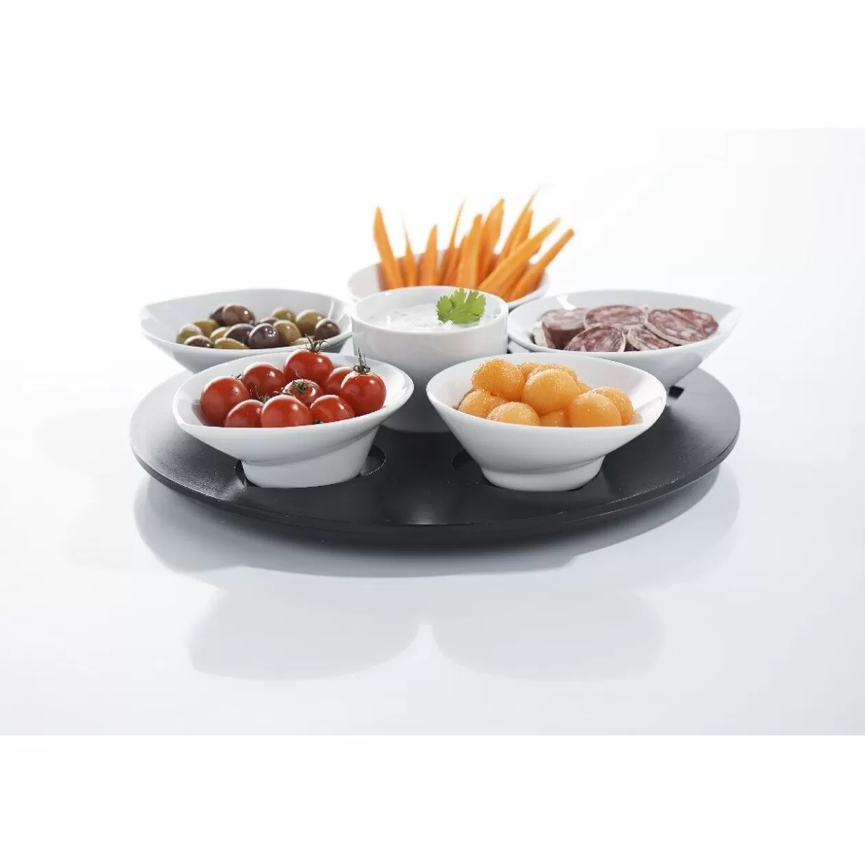 Gifi Set apéritif plateau tournant 6 coupelles noir et blanc< Vaisselle Et Accessoires De Table
