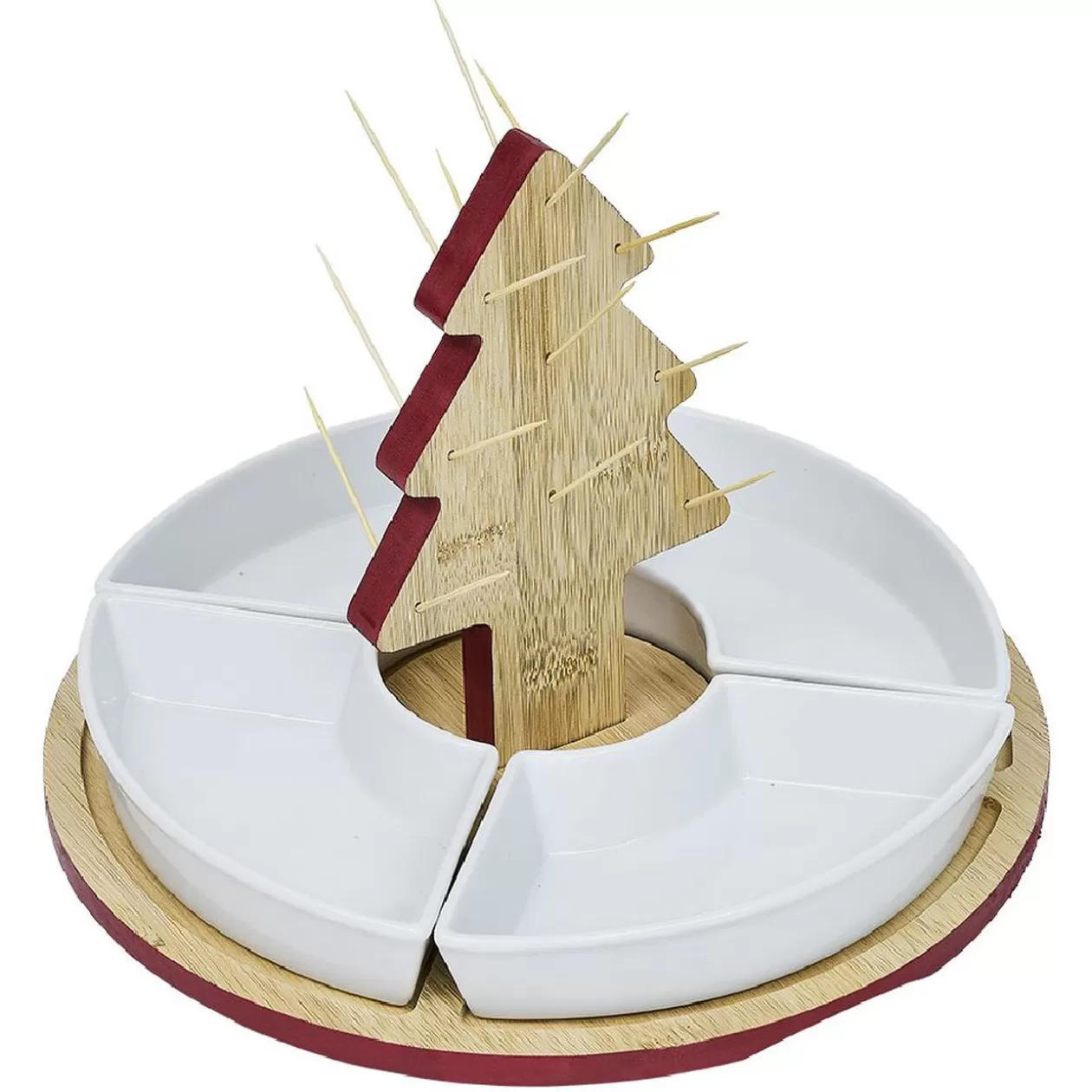 Set apéritif plateau bambou sapin Noël et coupelle x4>Gifi Sale