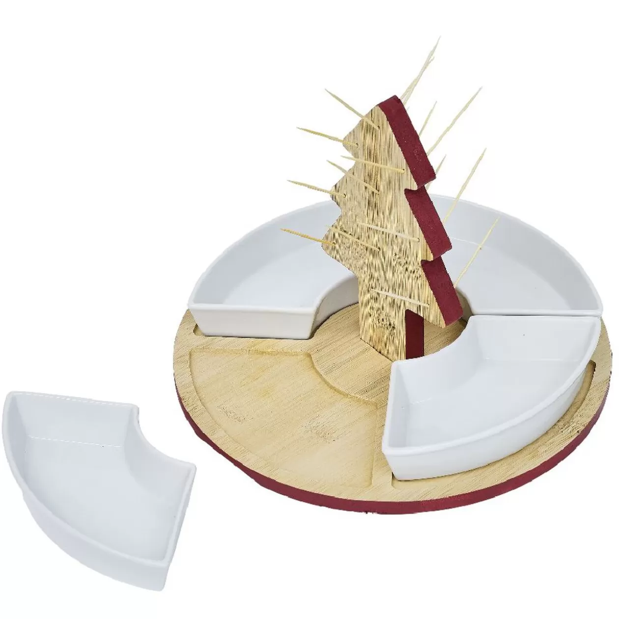 Set apéritif plateau bambou sapin Noël et coupelle x4>Gifi Sale