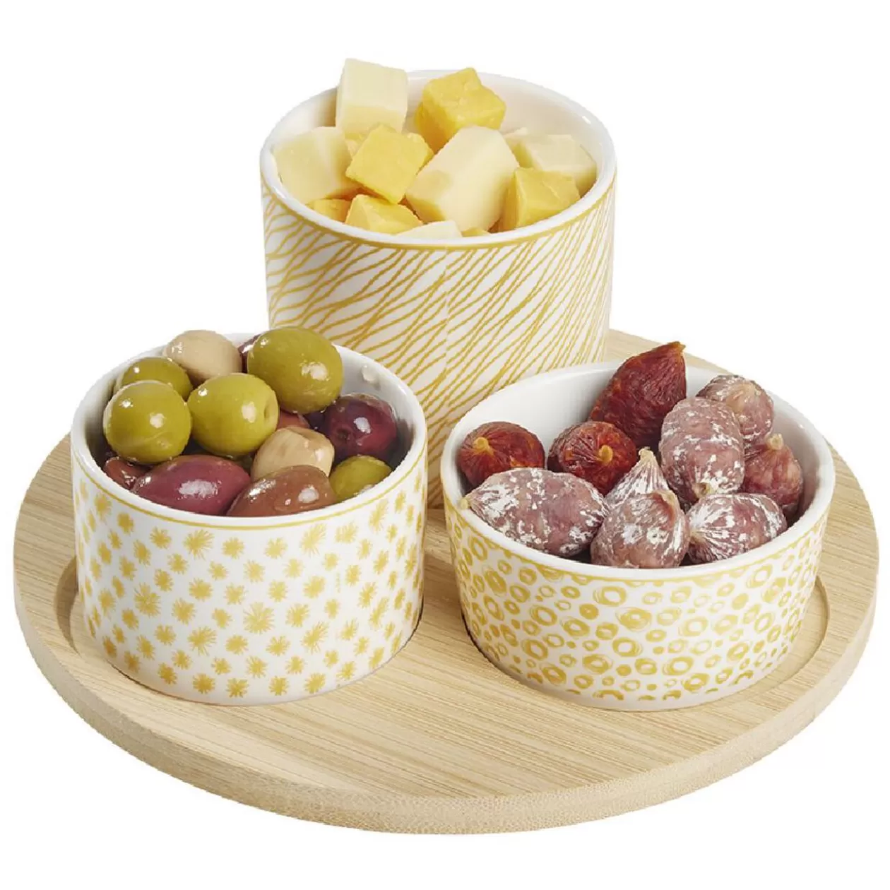 Set apéro plateau bambou Ø20cm et coupelle x3>Gifi Flash Sale