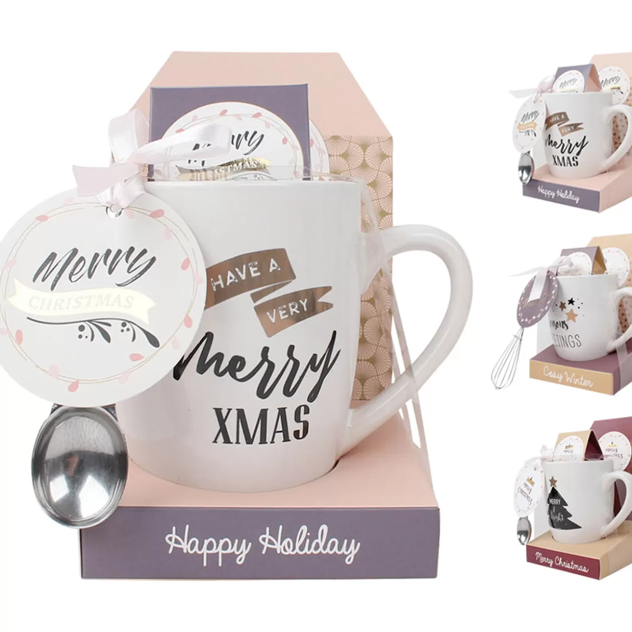 Set Cadeau tasse à thé et/ou chocolat avec sa cuillère 4 modèles>Gifi Shop