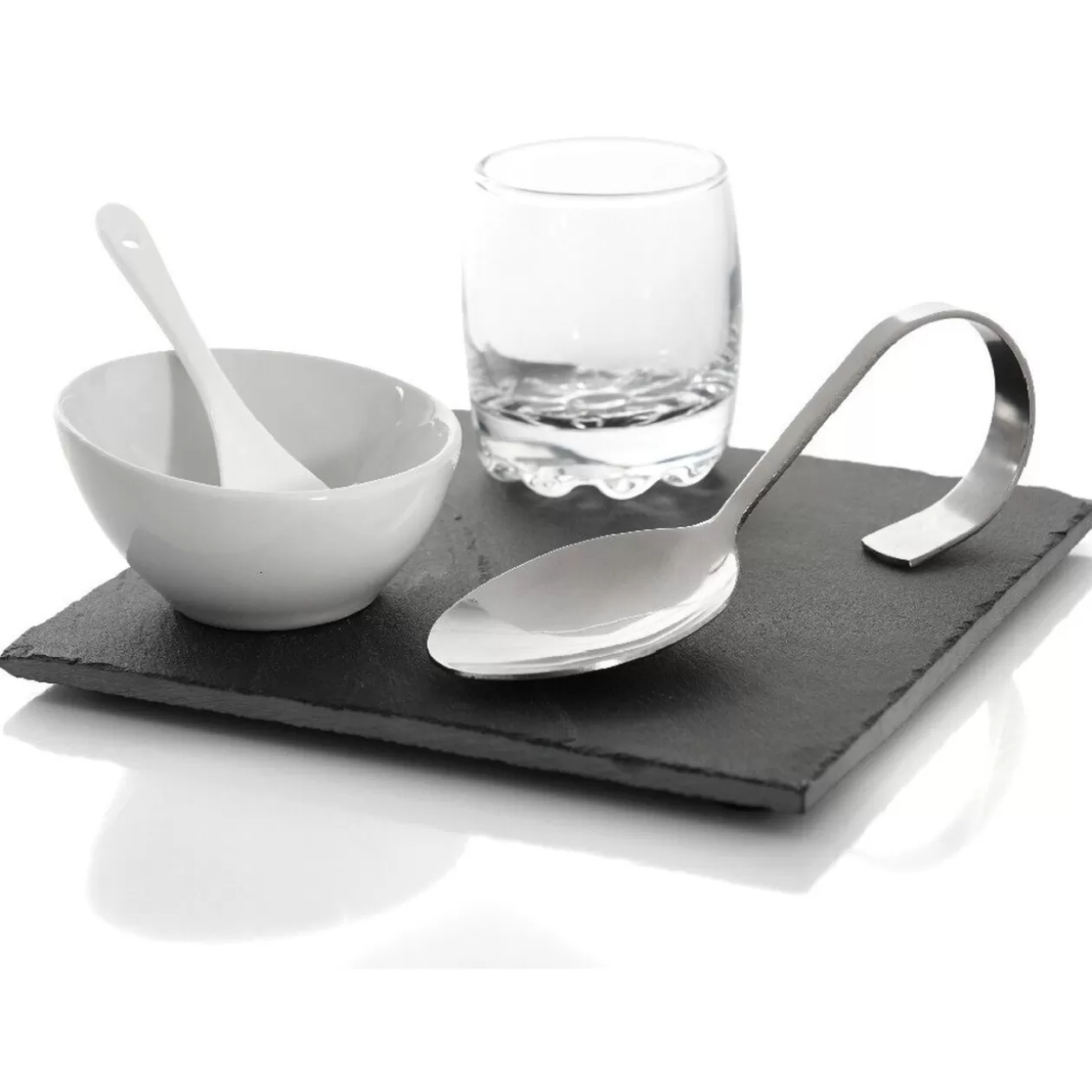Set café gourmand ardoise et porcelaine blanche 5 pcs>Gifi Fashion