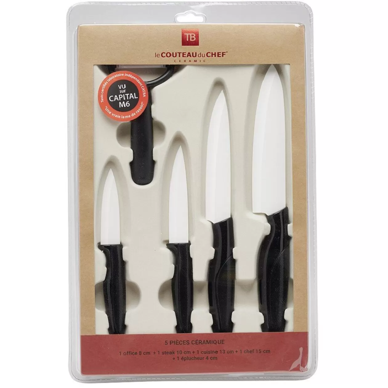 Set céramique couteau x4 avec économe x1 blanc et noir>Gifi Fashion