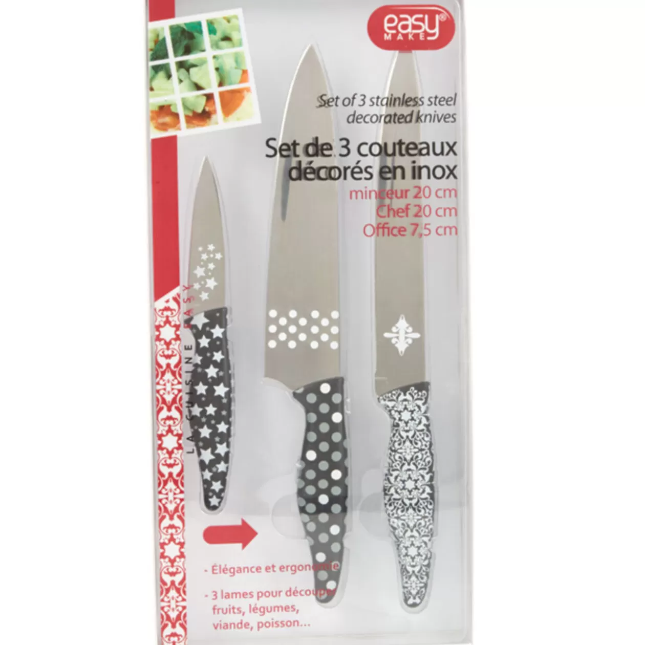 Gifi Set de 3 couteaux décorés< Préparation Culinaire
