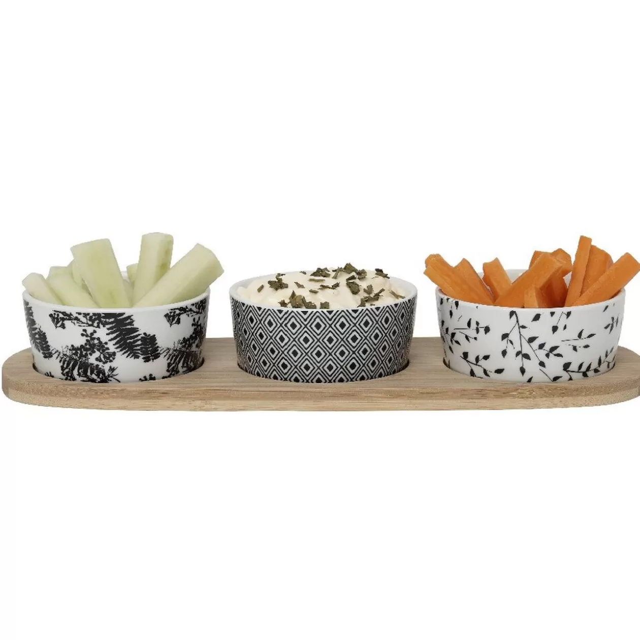 Gifi Support à apéritifs avec 3 coupelles déco végétal noir blanc< Vaisselle Et Accessoires De Table