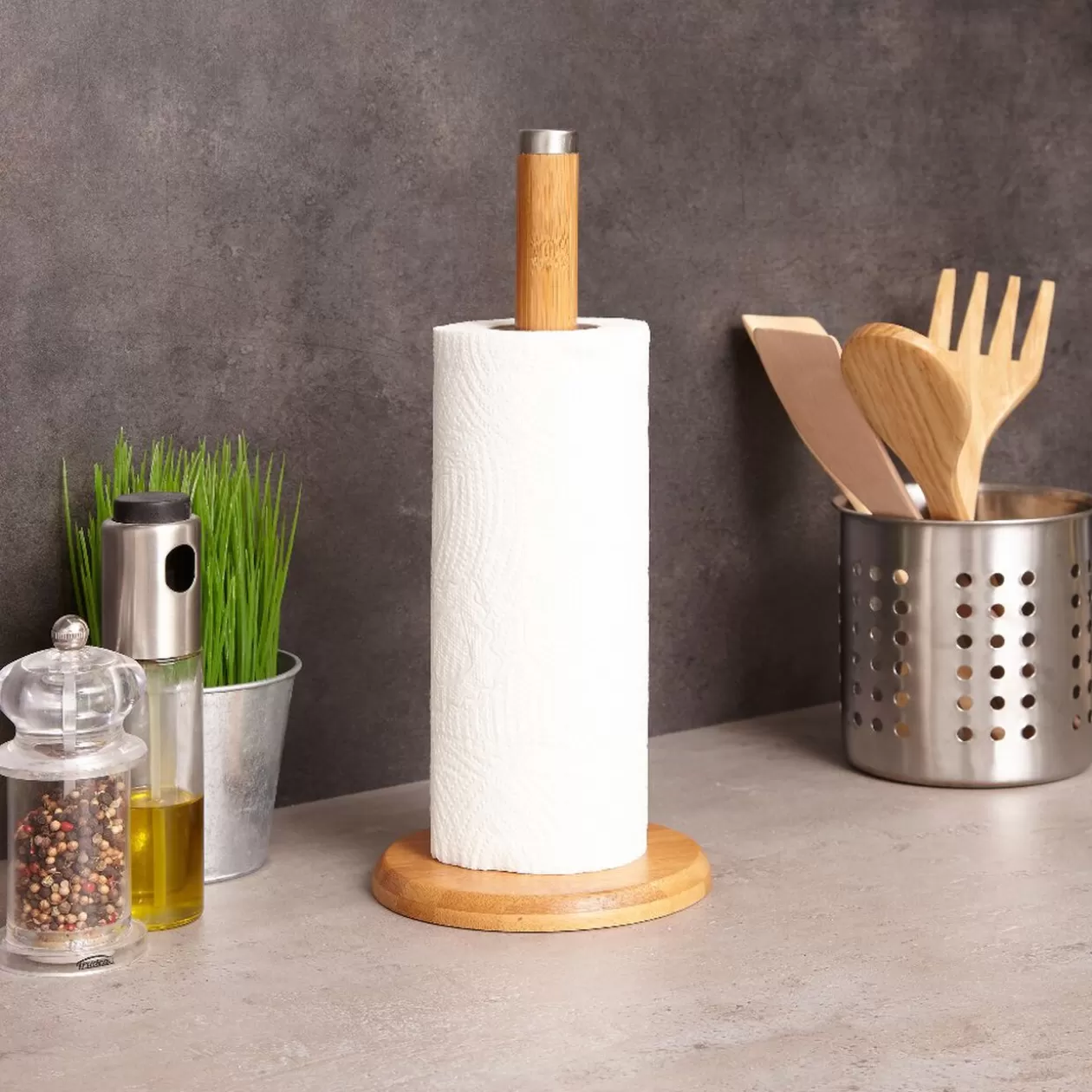Gifi Support essuie tout en bambou et inox< Rangement De Cuisine