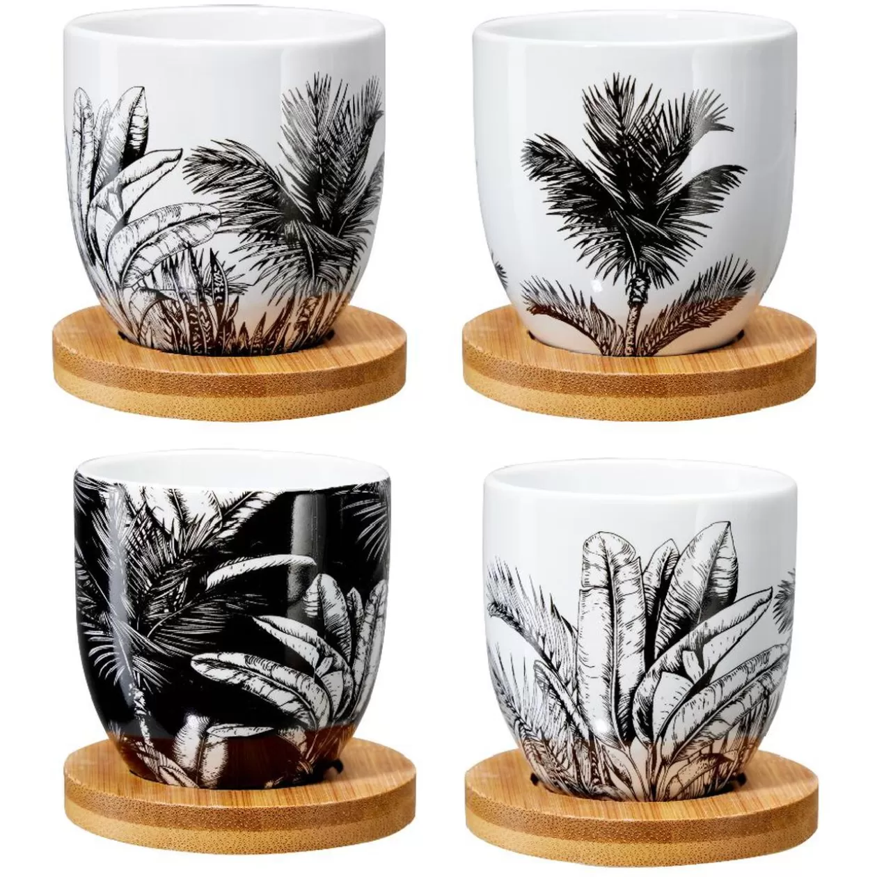 Tasse à café avec sous-tasse en bois x4>Gifi Best Sale