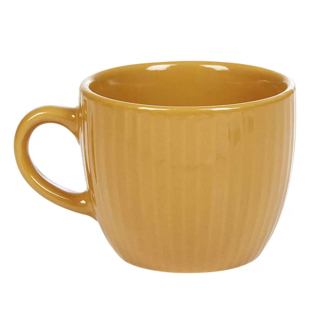 Tasse à expresso faïence jaune moutarde et rainures verticales relief>Gifi New