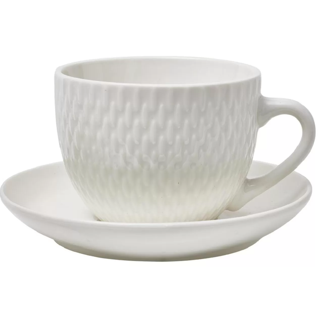 Tasse embossée avec sous-tasse faïence blanc x4>Gifi Online