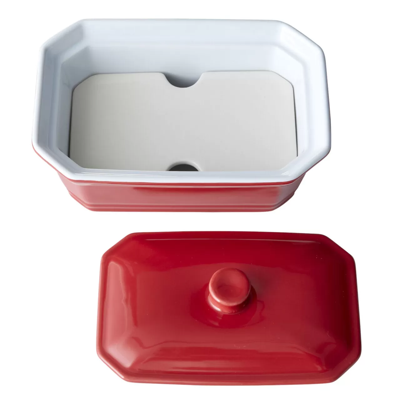 Gifi Terrine avec couvercle et presse rectangulaire rouge blanche< Cuisson