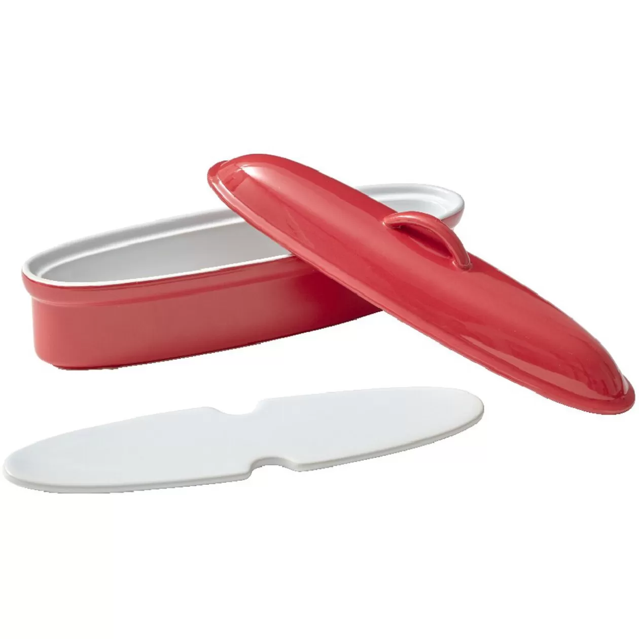 Gifi Terrine avec couvercle ovale rouge et blanche< Cuisson