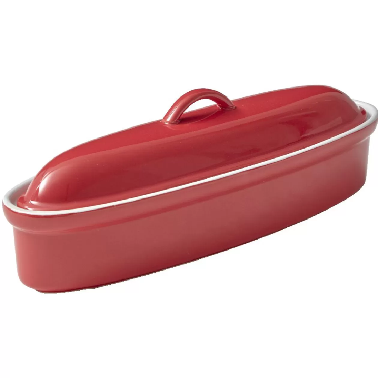 Gifi Terrine avec couvercle ovale rouge et blanche< Cuisson