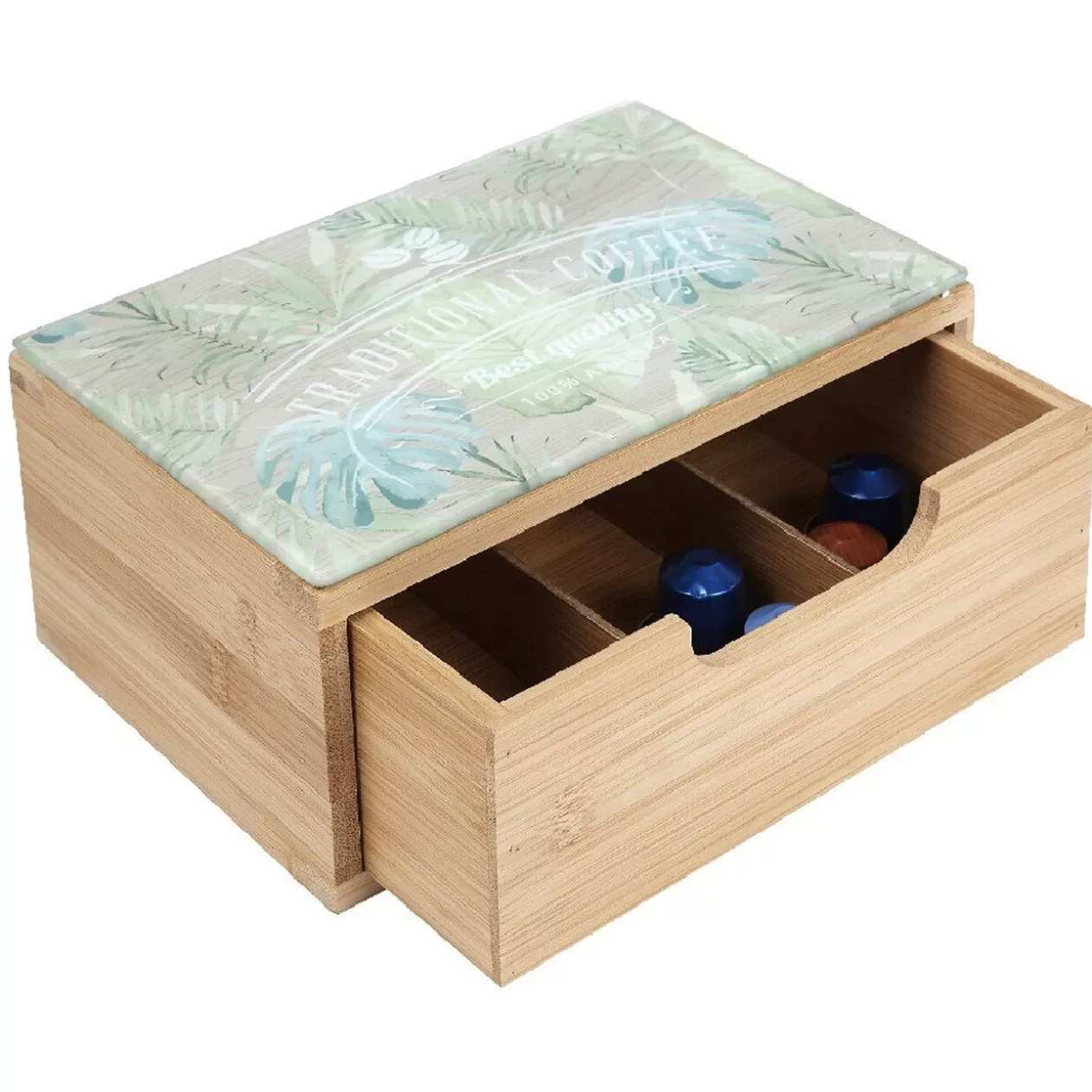 Gifi Tiroir à dosettes bambou motif feuilles< Rangement De Cuisine