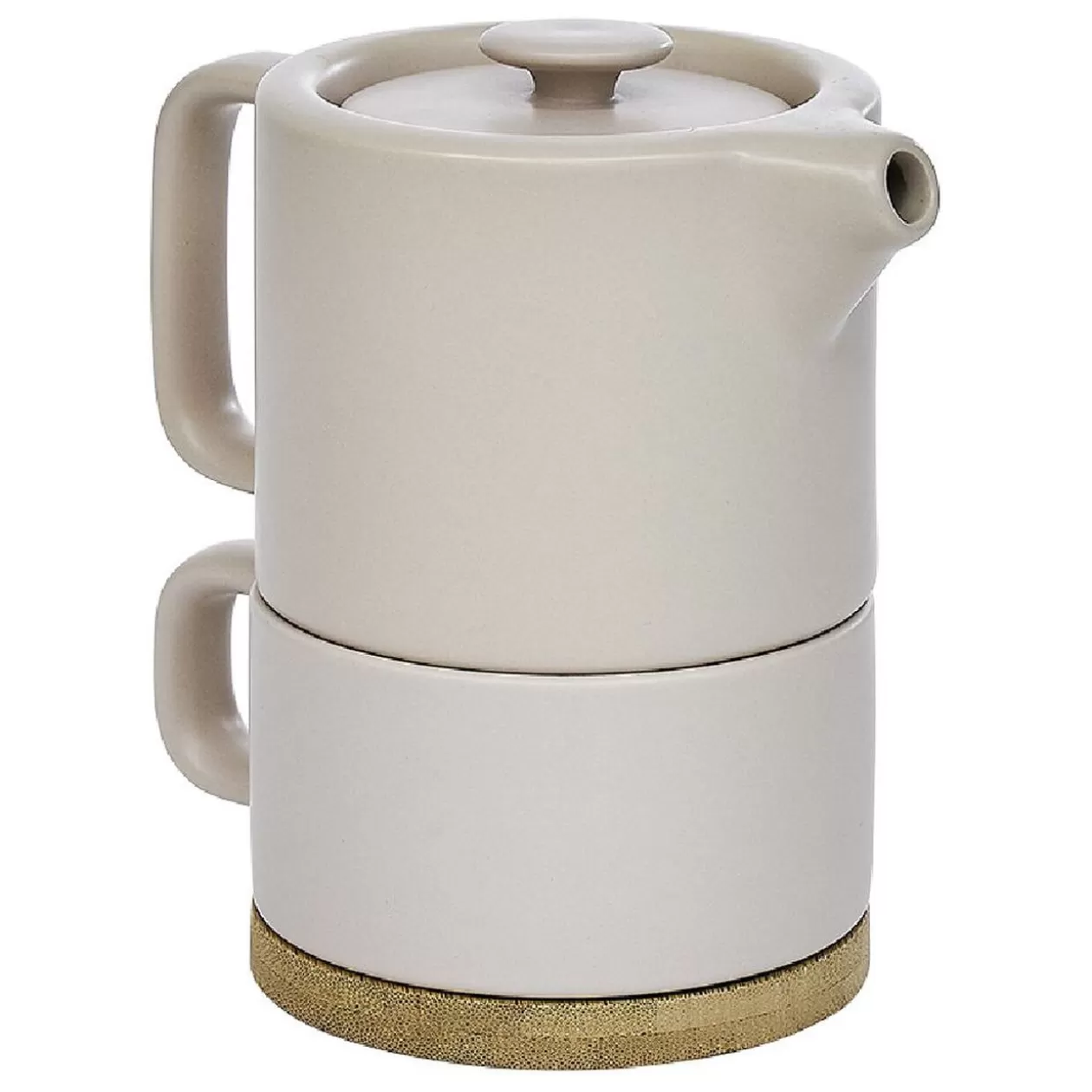 Tisanière 40cl et tasse 25cl grès taupe avec support bambou>Gifi Cheap