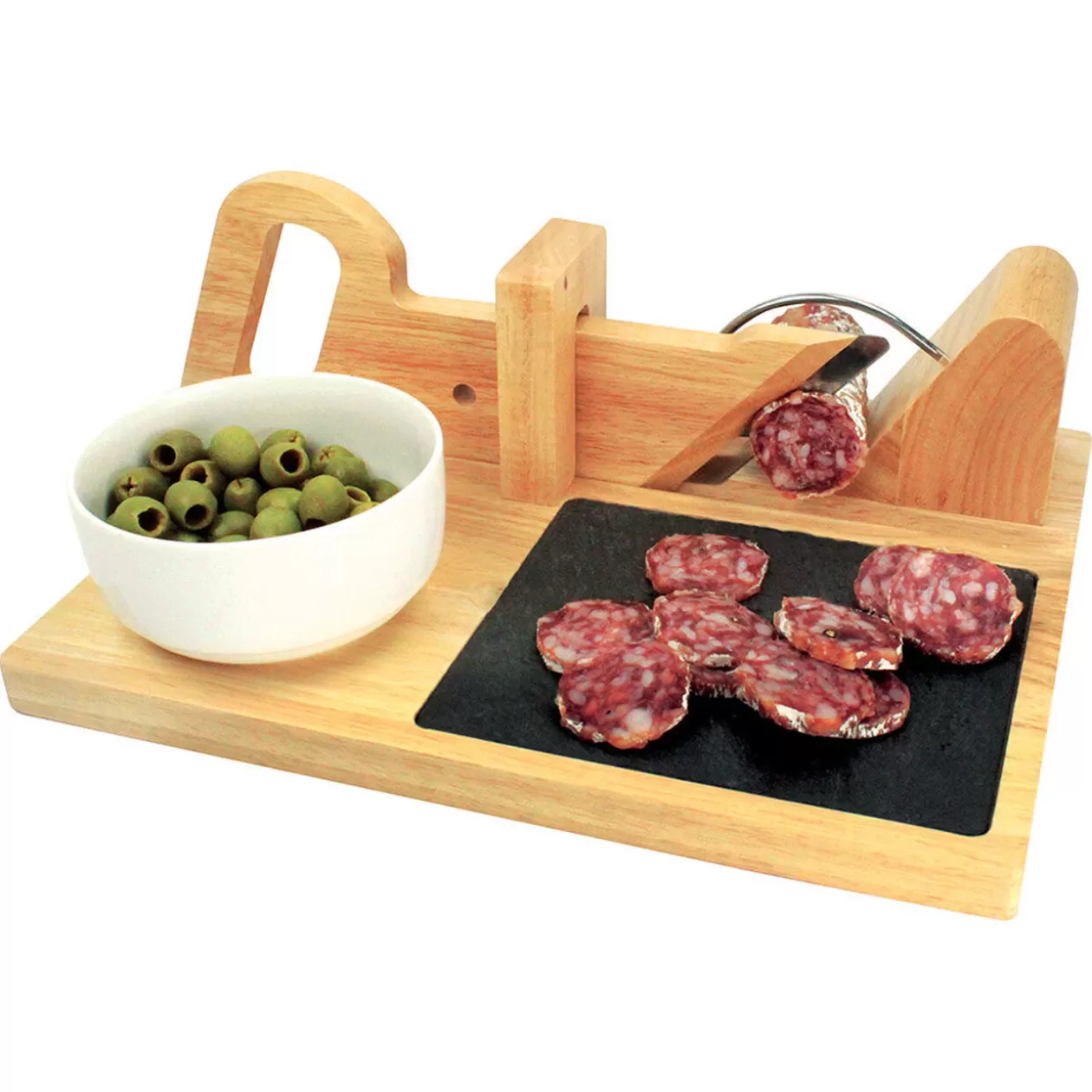 Gifi Trancheuse à saucisson manuelle bambou plateau ardoise< Préparation Culinaire