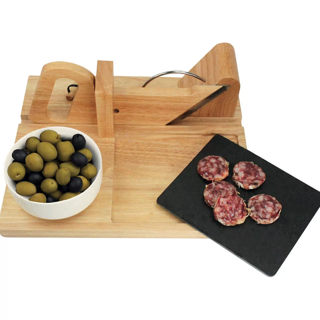 Gifi Trancheuse à saucisson manuelle bambou plateau ardoise< Préparation Culinaire
