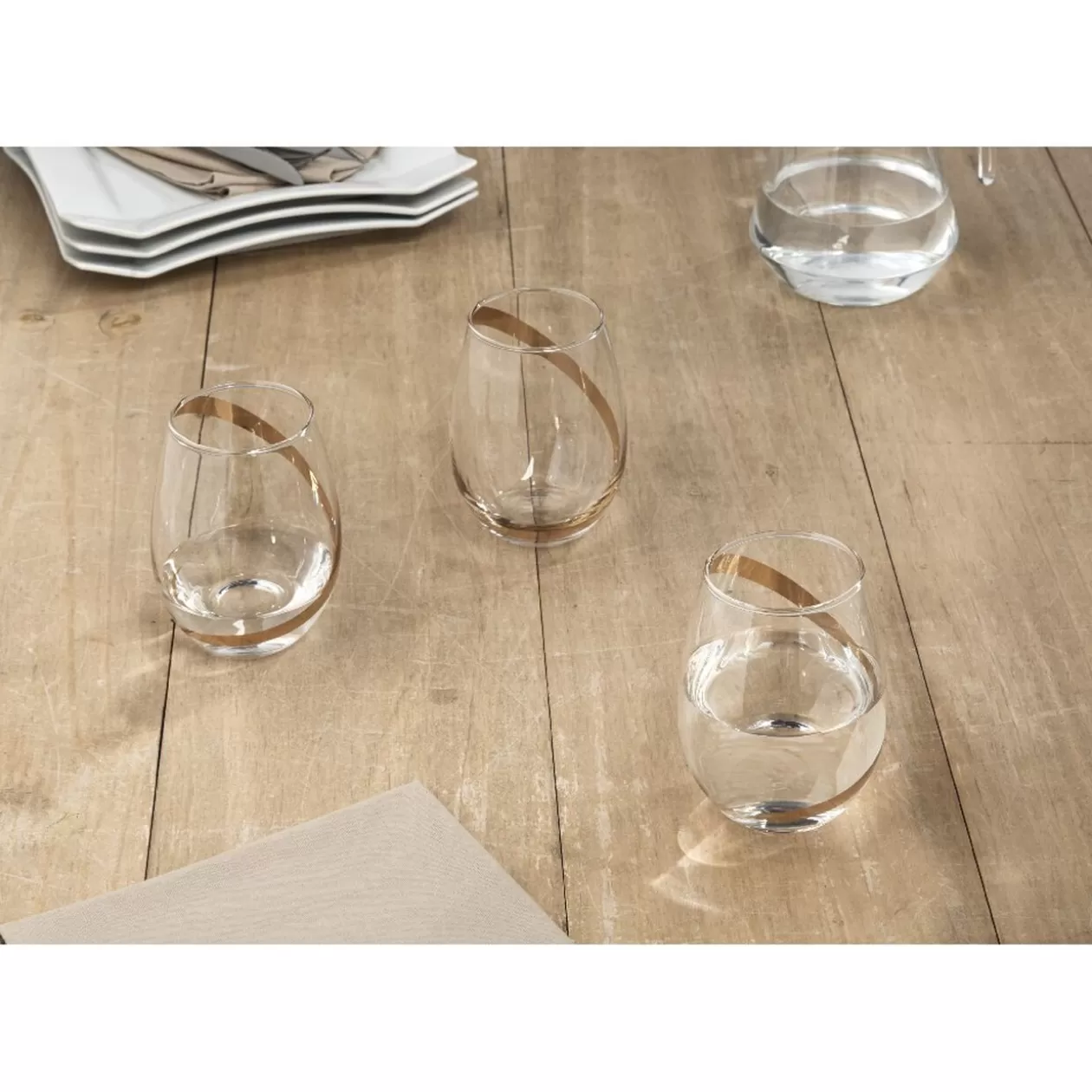 Verre à eau transparent motif ruban doré x3>Gifi Hot
