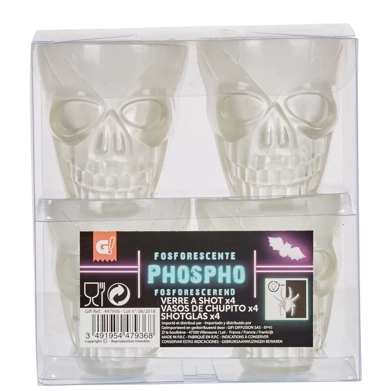 Verre à shooter tête de mort phosphorescent x4>Gifi Cheap