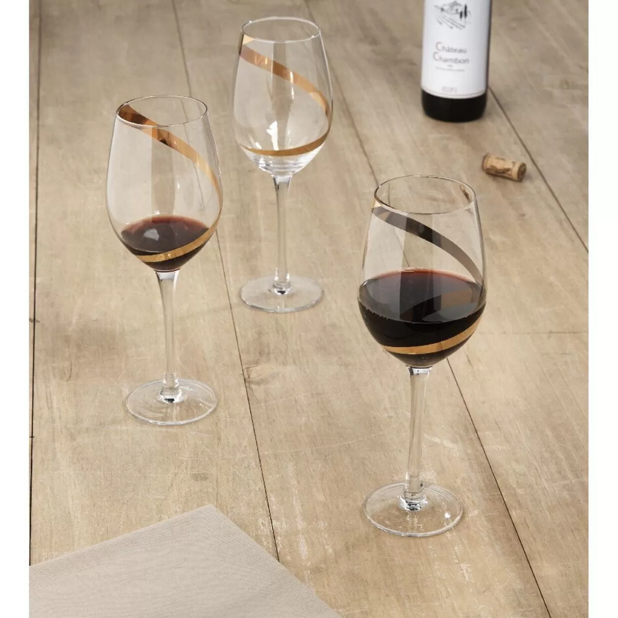 Verre à vin transparent motif ruban doré x3>Gifi New