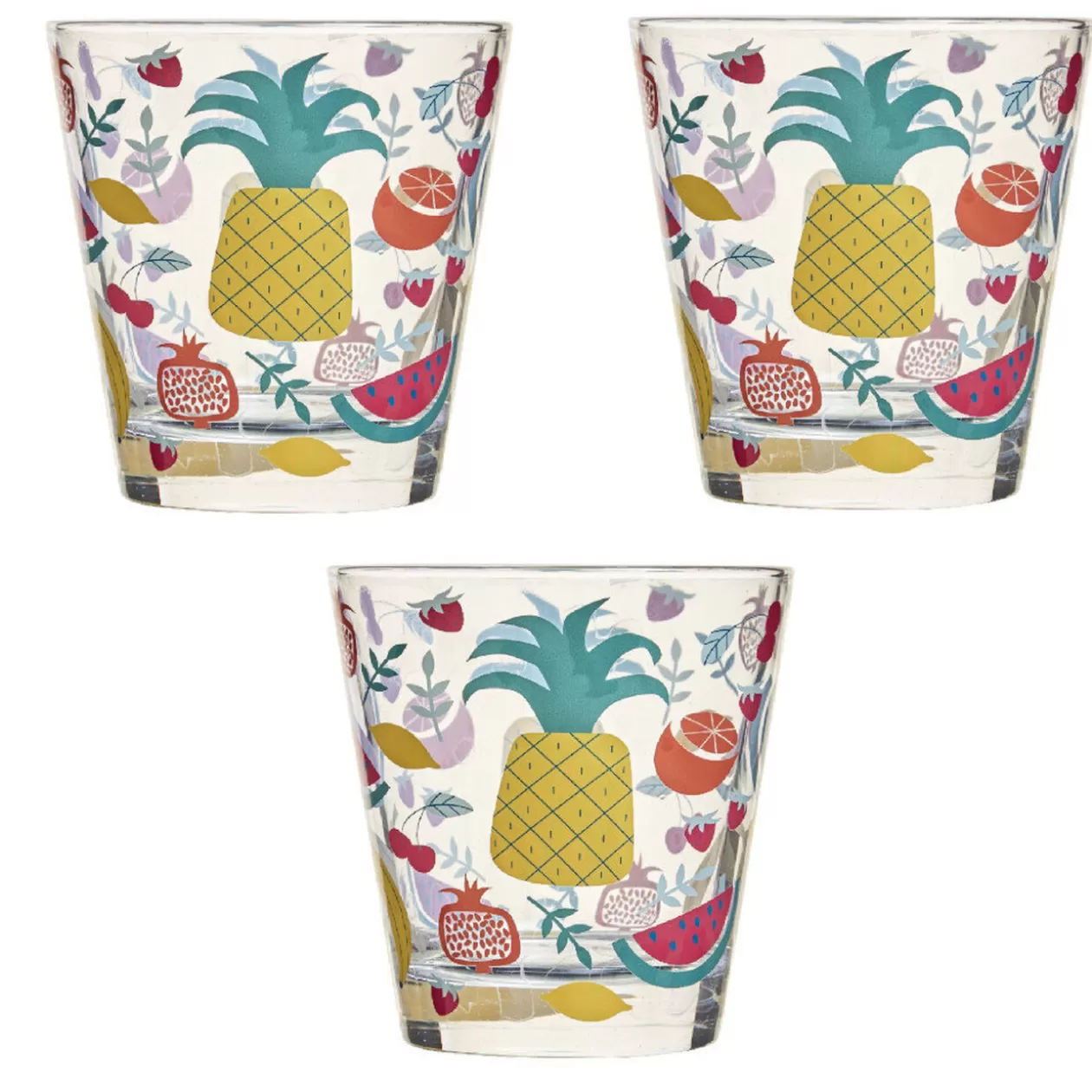 Verre gobelet transparent déco fruits exotiques x 3>Gifi Hot