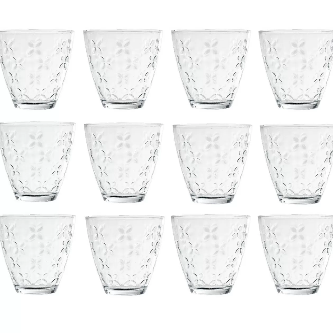 Verre transparent motif relief fleur x12>Gifi Flash Sale