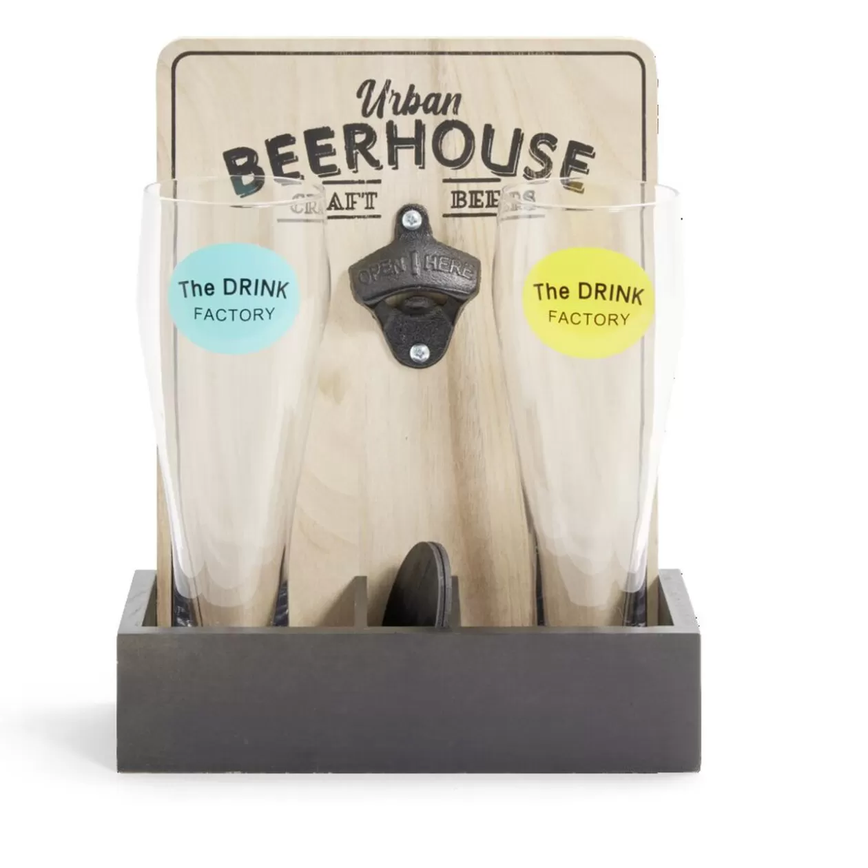 Verres à bière 50cl x2 avec support décapsuleur et 2 sous verres>Gifi Fashion