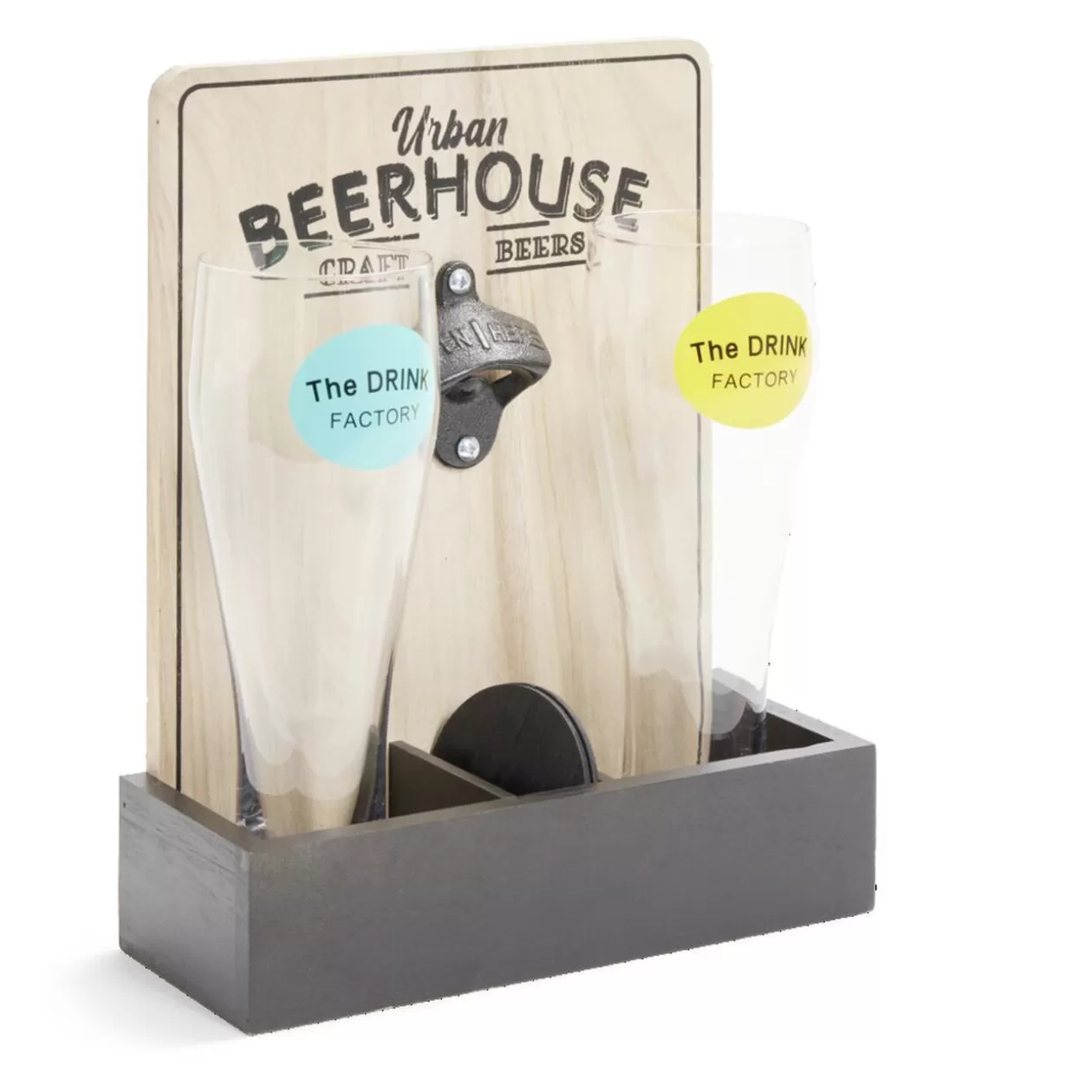 Verres à bière 50cl x2 avec support décapsuleur et 2 sous verres>Gifi Fashion